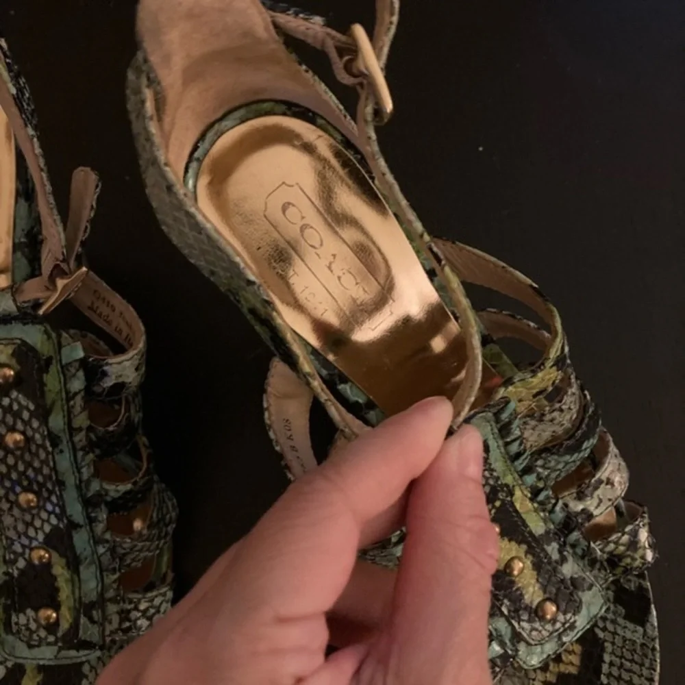 Coach Snakeskin Sarafina Sandal Heels in Blue Green Size 6.5